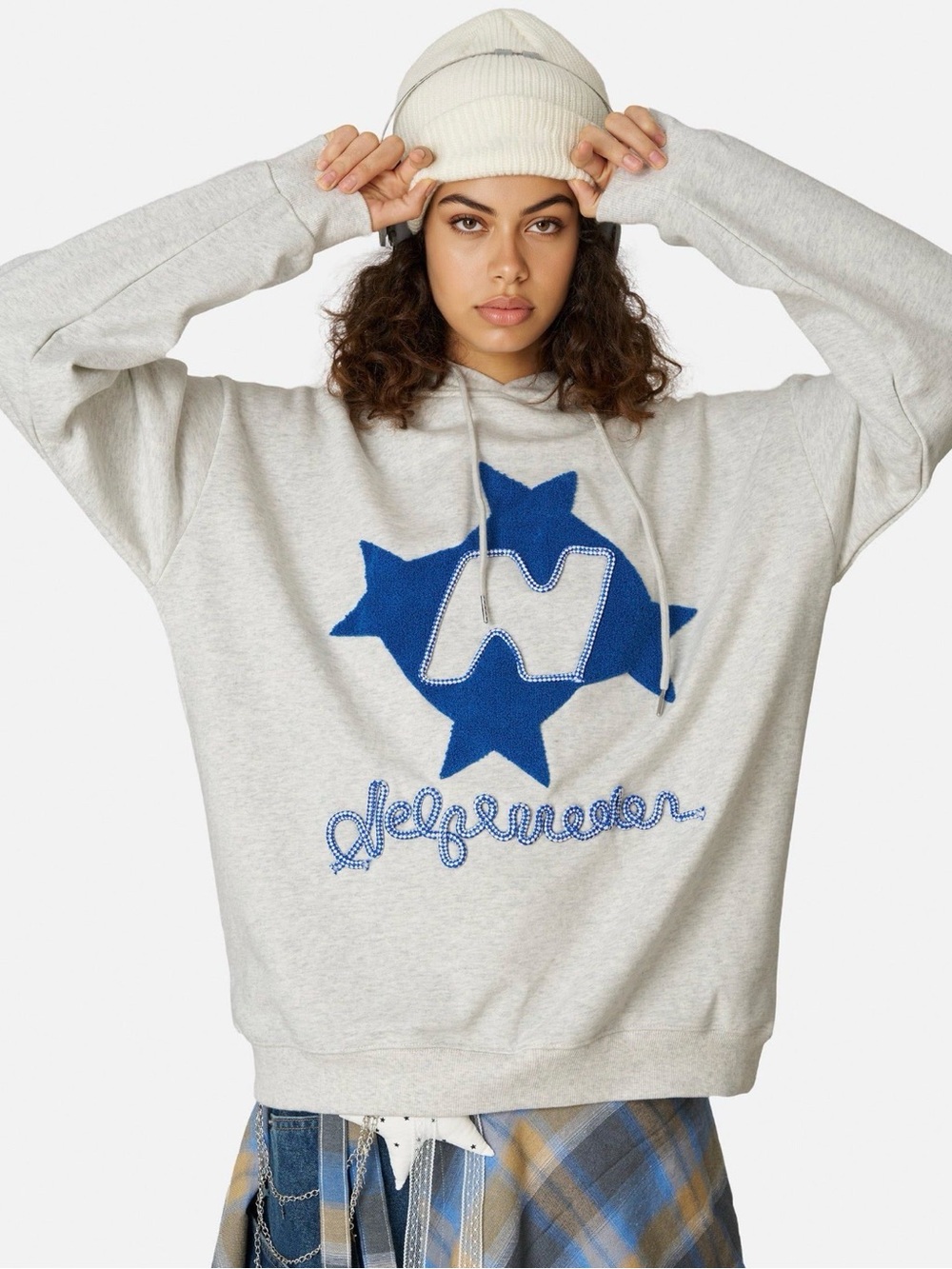 Aelfric Eden Gray Stellaris Embroidered Pullover Hoodie with Blue Stars size S - Picture 2 of 14